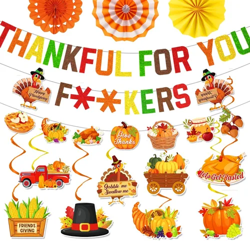 Miniatura 10 de 24 decoraciones de Acción de Gracias, decoraciones de fiesta de Acción de Gracias, incluye pancarta de dar gracias, guirnalda colgante de otoño