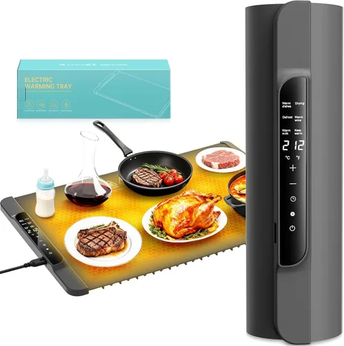 Tapete de calentamiento para alimentos - Calentador de alimentos con 14 temperaturas - Bandeja de calentamiento eléctrica de silicona con 6 modos -