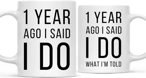 Andaz Press Divertida taza de café de 11 onzas para parejas con texto en inglés "I Said I Do, I Said I Do What I'm Told", paquete de 2 con caja de