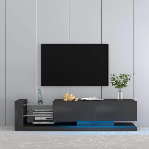 Miniatura 8 de Consola de TV con gabinetes de almacenamiento, color RGB completo, 31 modos de cambio, luces cambiantes, soporte de TV LED RGB, moderno centro