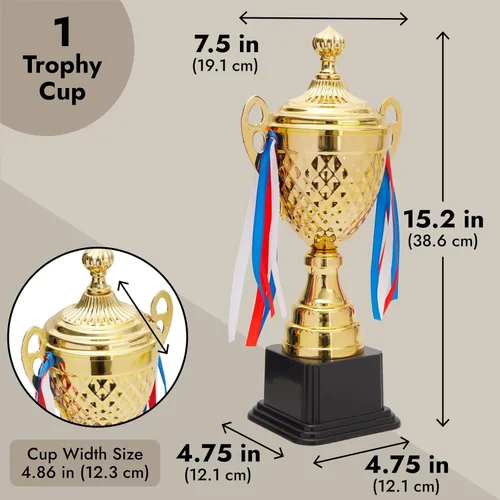 Miniatura 3 de Juvale Gold Trophy Cup - Premio del trofeo de torneo y campeonato - Premios versátiles para fútbol, baloncesto y golf - Recompensas para adultos