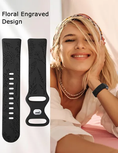 Miniatura 6 de Minyee Paquete de 3 bandas grabadas florales compatibles con Fitbit Charge 6 bandas/Fitbit Charge 5 bandas para mujer, lindo diseño de flores