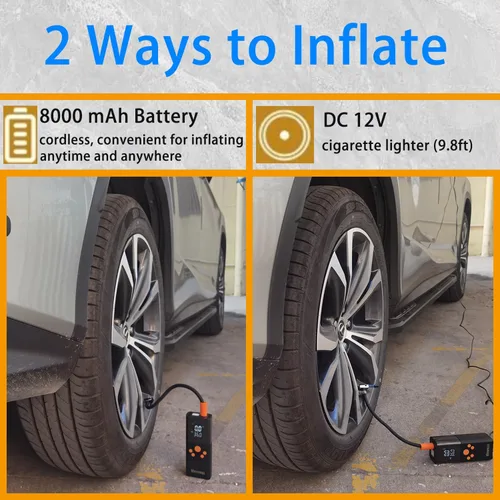 Miniatura 2 de Inflador de neumáticos, compresor de aire portátil, inflado 2 veces más rápido e inflador de aire inteligente inalámbrico de 150 PSI, bomba