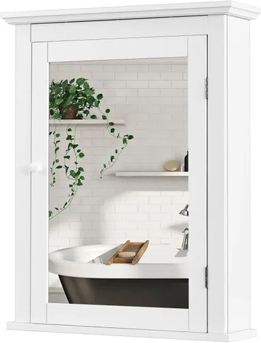 Miniatura 10 de GLACER Armario con espejo de baño, armario de almacenamiento montado en la pared con puerta de espejo y estante ajustable, botiquín con espejo