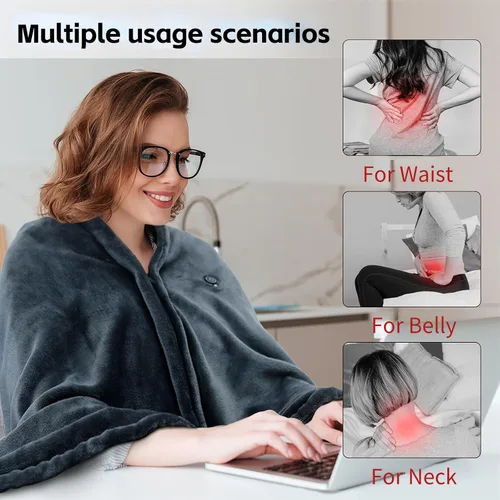 Miniatura 5 de Manta térmica eléctrica, 35 x 60 pulgadas, ultra suave, acogedora, de calentamiento rápido, con 3 niveles de calefacción y protección contra Negro