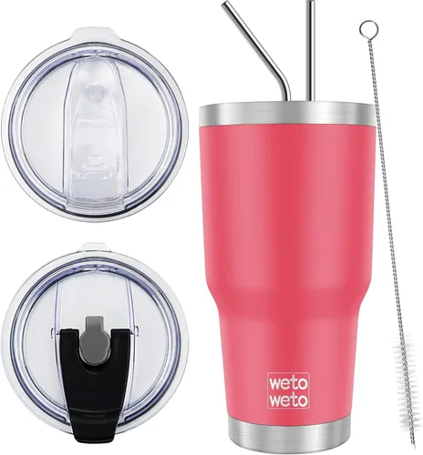 Miniatura 19 de WETOWETO - Vaso de 30oz, taza de viaje con aislamiento al vacío de acero inoxidable, taza de café y agua con recubrimiento en polvo de doble pared