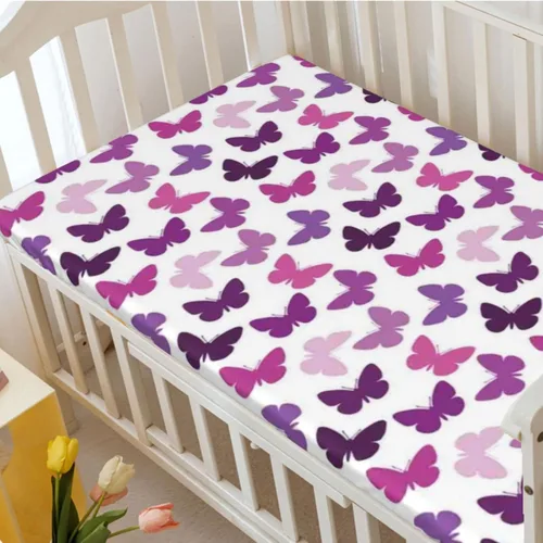 Miniatura 3 de Sábana bajera ajustable para cuna con temática de mariposa, sábana bajera estándar para cuna, suave y transpirable, sábana de bebé para niños