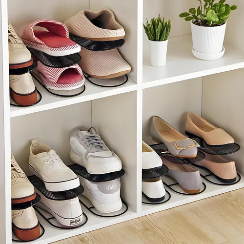 Miniatura 6 de Paquete de 12 organizadores de metal para zapatos, soporte de doble capa para zapatos, apilador, estante de almacenamiento de hierro, soporte