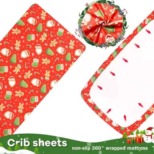 Miniatura 5 de Cloele Sábana Ajustable de Navidad para Cuna Biscuit para Niños y Niñas - Paquete de 1 Sábana de Guardería Santa Baby Sábana de Cama Acogedora