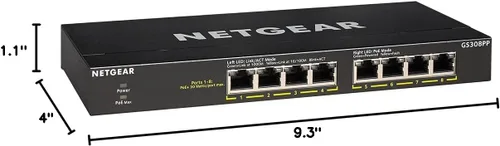 Miniatura 7 de NETGEAR Switch Essentials no administrado PoE+ Gigabit Ethernet de 8 puertos (GS308PP) – con 8 x PoE+ @ 83W, montaje en escritorio o pared