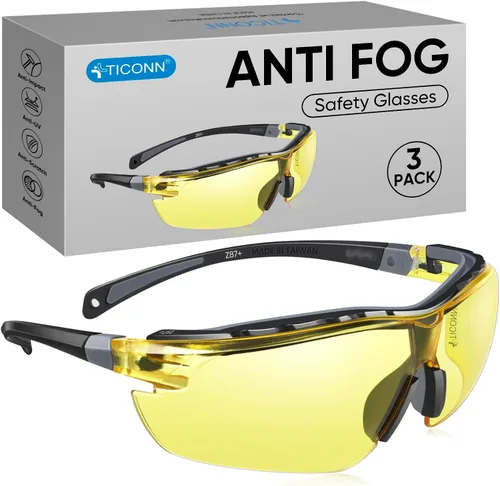 Miniatura 13 de TICONN Gafas de seguridad antivaho para hombres y mujeres, gafas protectoras ANSI Z87.1 a prueba de rayones con brazos ajustables y protección UV