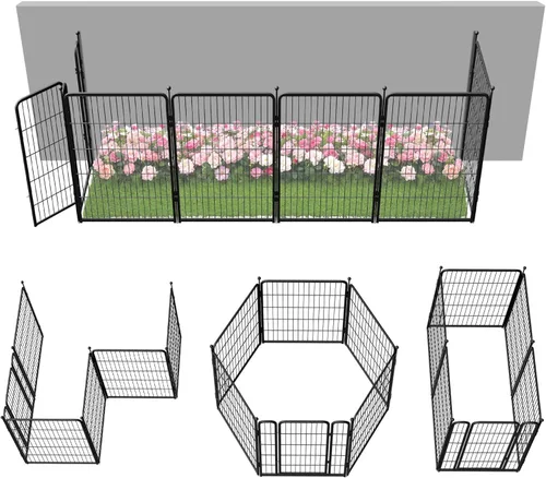 Miniatura 39 de FXW - Valla de jardín metálica y resistente para exteriores, barrera para perros y conejos, fácil instalación, negro, 24 pulgadas de alto x 29.6