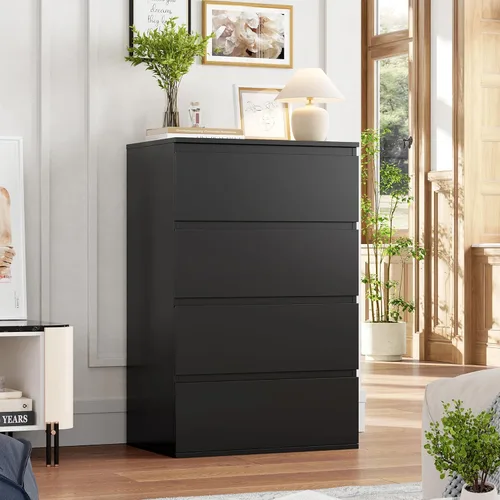 Miniatura 8 de FOTOSOK Cómoda Negra, Cómoda de 4 Cajones Cofre de Almacenamiento Moderno de Cajones 23.6L x 15.7A x 31.5Al pulg, Cómodas Negras Gabinete