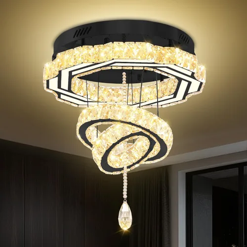 Miniatura 19 de Flashing God Candelabros de cristal modernos de 12 pulgadas, lámpara de techo de montaje empotrado, mini lámpara LED regulable para pasillo, lámpara