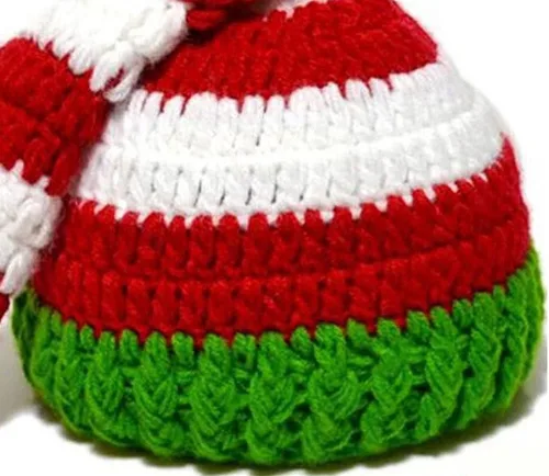 Miniatura 2 de Kafeimali Gorro de punto de ganchillo de cola larga de elfo navideño para bebé