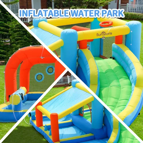 Miniatura 6 de Casa inflable de rebote de tobogán acuático, casa de rebote de tobogán acuático para patio trasero de niños, parque acuático inflable casa hinchable