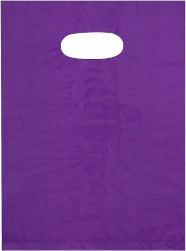 Bolsas de compras de plástico con asa troquelada de 9 x 12 pulgadas, color morado, 100/cs – Bolsas marca directa Púrpura
