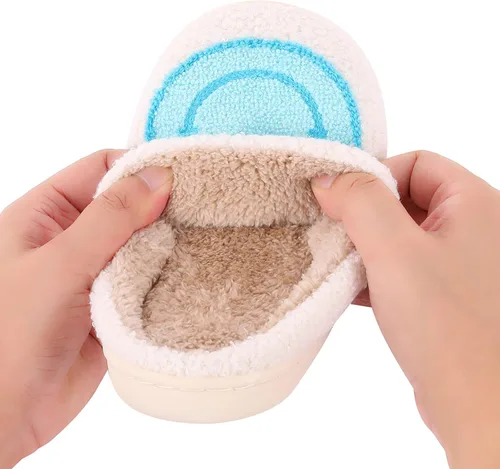 Miniatura 2 de Pantuflas Retro con Rayo y Cara Sonriente, de Felpa Suave, Cómodas y Cálidas, de Forro Polar para Mujer