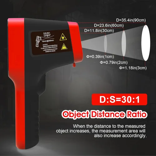 Miniatura 5 de Termómetro infrarrojo pirómetro 30:1 - 58℉~2912℉, termómetro sin contacto, pistola de temperatura láser recargable con pantalla LCD, emisividad