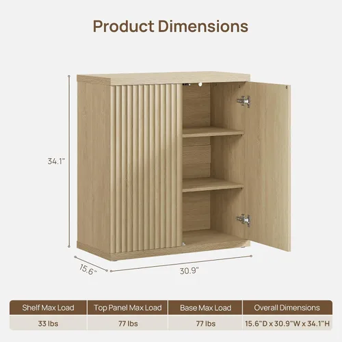 Miniatura 3 de SICOTAS Armario de buffet con aparador de almacenamiento, diseño moderno con puertas y estantes, consola multimedia acanalada, mesa de café