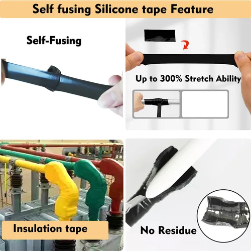 Miniatura 3 de Cinta de silicona de fusión autosellante, 1 pulgada de ancho, 16.5 pies, resistente y a prueba de fugas, de goma, impermeable, para agua