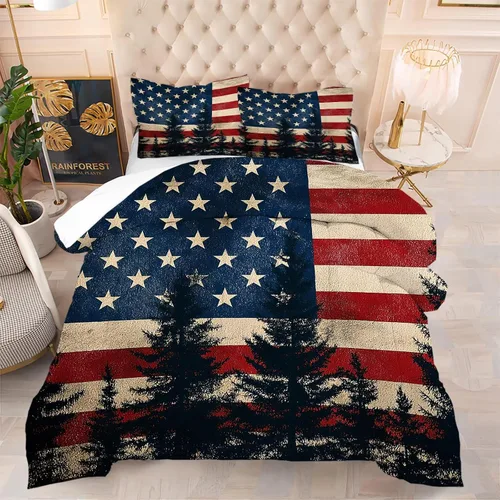 Miniatura 47 de kxry Juego de edredón de 250 años de Estados Unidos, tamaño individual, ropa de cama vintage de estatua de la libertad y bandera estadounidense