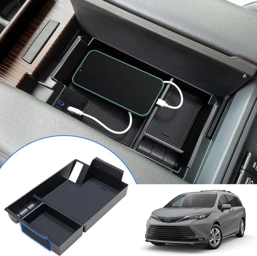 Miniatura 7 de TOPINSTALL Organizador de consola central compatible con accesorios para Toyota Sienna 2021-2026, caja de apoyabrazos, bandeja de almacenamiento