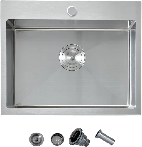Miniatura 13 de 15x15 Inch Drop In Bar Sinks, Top Mount Handmade Single Bowl Small Kitchen Sink, 16 Gauge Stainless Steel Brushed Nickel for Wet Bar Prep RV Outdoor