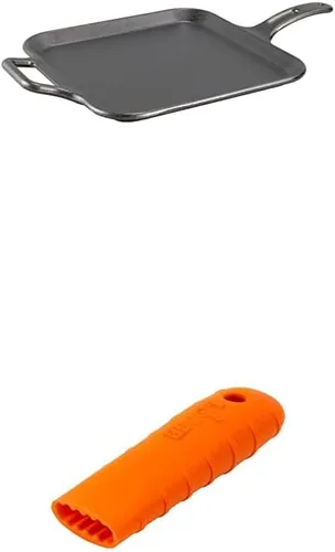 Miniatura 4 de Lodge BOLD Plancha cuadrada de hierro fundido sazonado de 12 pulgadas + soporte de silicona Lodge BOLD para mango caliente, color gris ceniza
