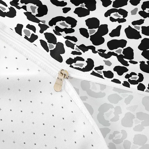 Miniatura 6 de Juego de funda de edredón con estampado de leopardo abstracto, tamaño individual, juegos de ropa de cama de piel de guepardo negro y gris