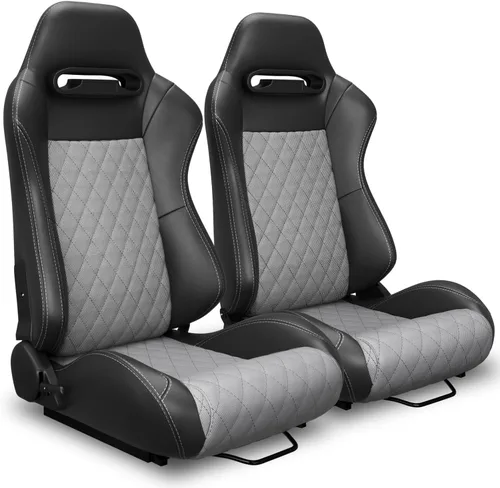 Miniatura 25 de 2 asientos universales ajustables de carreras con deslizadores dobles, asientos de cubo reclinables, 1 par de asientos deportivos para vehículos