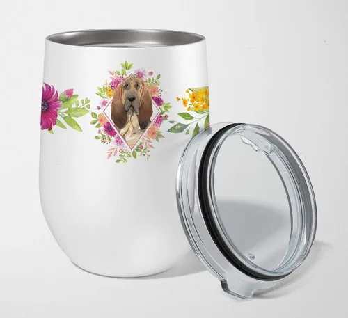 Miniatura 62 de Caroline's Treasures CK4110TBL12 Afghan Hound Pink Flowers - Vaso de vino aislado de acero inoxidable de 12 onzas con tapa, bonita taza de viaje