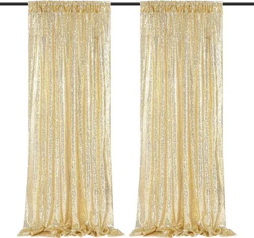 Miniatura 24 de Cortinas con lentejuelas doradas, 2 unidades de 2 x 8 pies, con brillantina, telón de fondo para bodas Rojo