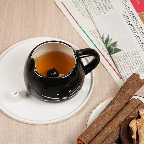 Miniatura 9 de Koolkatkoo Juego de tazas de café con diseño de gato lindo para niñas y mujeres, tazas de cerámica para parejas de gatitos para amantes