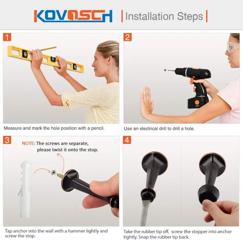 Miniatura 6 de Paquete de 2 topes rígidos sólidos para puerta, protectores de pared resistentes con puntas de goma suave, bronce aceitado Bronce frotado con aceite