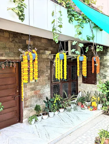 Miniatura 5 de Pretty Charming Flores artificiales de caléndula para decoración guirnaldas largas de caléndula para Toran Indian genda phool para bodas