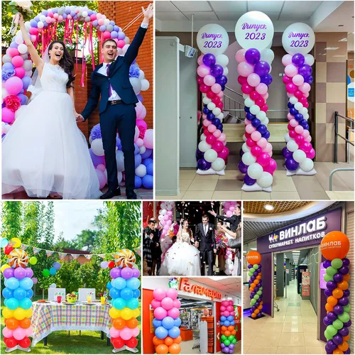 Miniatura 7 de Kit de arco de globos y soporte de columna de globo de metal y bomba eléctrica para globos, soportes de globos ajustables para suelo con bolsas
