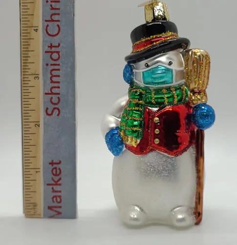 Miniatura 6 de Old World Christmas Adornos de muñeco de nieve con máscara facial Adornos soplados de vidrio para árbol de Navidad Multicolor