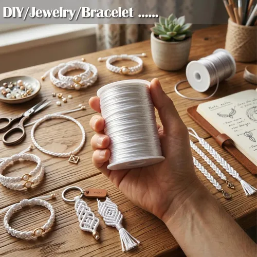 Miniatura 2 de Ewparts Cordón de Nailon Satinado Blanco para Pulsera, Collar, Llavero - 2 mm x 110 Yardas Cordón de Nailon Satinado Rattail Cordón de nailon blanco