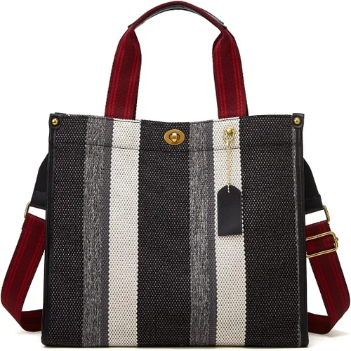Bolso de mano Hobo para mujer, bolso de hombro de lona, bolso cruzado elegante, bolso grande, color a rayas de contraste