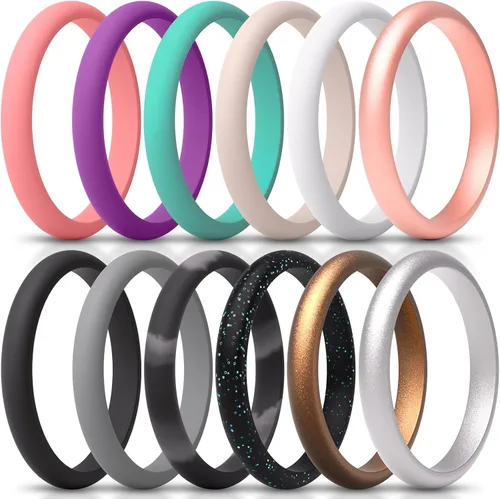 Miniatura 10 de ThunderFit - Realzadores de anillos de silicona delgados y apilables para mujer, alianzas de boda de silicona, 2.5 mm de ancho y 2 mm de grosor