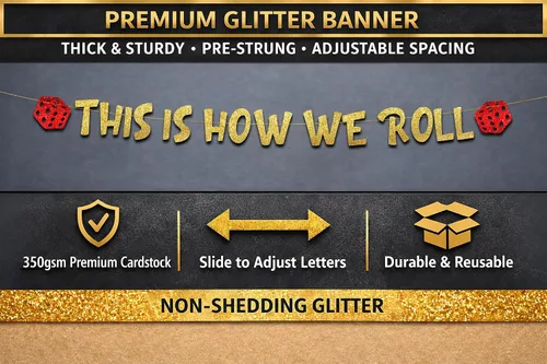 Miniatura 3 de Cartel con purpurina con temática de casino con texto en inglés «This Is How We Roll», decoraciones de despedida de soltera para ella, suministros