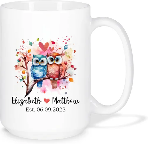 Miniatura 16 de Taza de café personalizada con diseño de zorro de 11 onzas, 15 onzas, divertida taza de viaje para pareja de zorros, taza de té con nombre y fecha