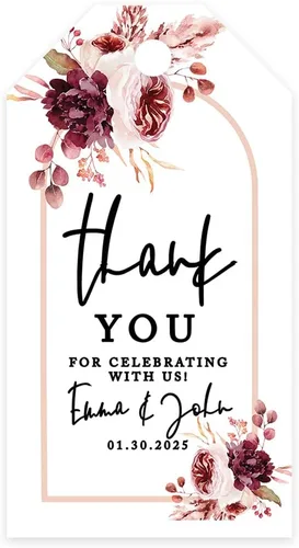 Andaz Press Paquete de 20 etiquetas clásicas personalizadas con texto en inglés «Thank You Celebrating with Us» para recuerdos de boda, panaderos,