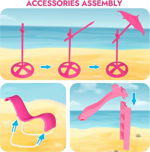 Miniatura 4 de BETTINA Juego de Piscina - Piscina Glamorosa con Tobogán, Accesorios de Piscina para Muñecas Incluye Silla de Playa, Sombrilla de Playa, Perro