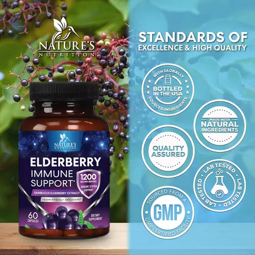 Miniatura 4 de Extracto de fruta de saúco europeo de 1200 mg por porción cápsulas – Sambucus apoyo inmunológico con extracto concentrado de saúco negro de sambucus