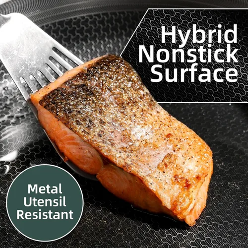 Miniatura 5 de DELUXE Sartén de cerámica híbrida antiadherente de 3.7 cuartos de galón con tapa, sartén de acero inoxidable con asas que se mantienen frías, apta