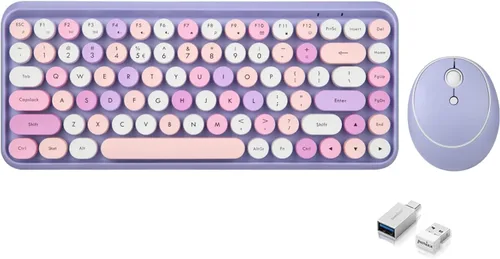 Miniatura 9 de Perixx PERIDUO-713 - Mini teclado inalámbrico y mouse, tapas redondas retro, rosa pastel, diseño en inglés de EE. UU
