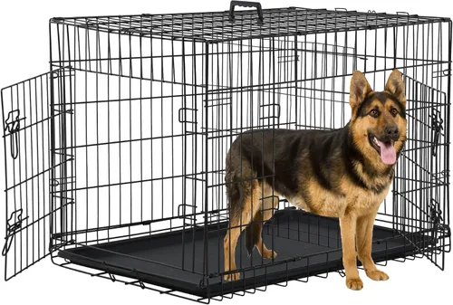 Miniatura 13 de Jaulas extra grandes de 48 pulgadas para perros medianos, jaula plegable XXL de doble puerta para perros grandes, jaulas para perros para interiores