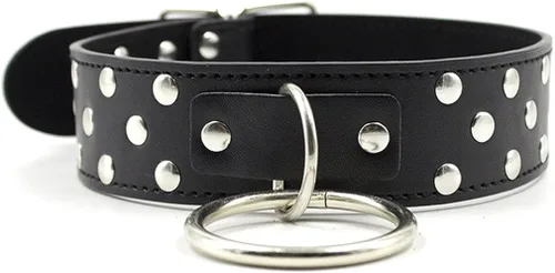 Miniatura 5 de chenyesun Gargantilla de cuello con correa, piel sintética ajustable gargantilla, anillo tórico punk cuello collar collar collar collar remache